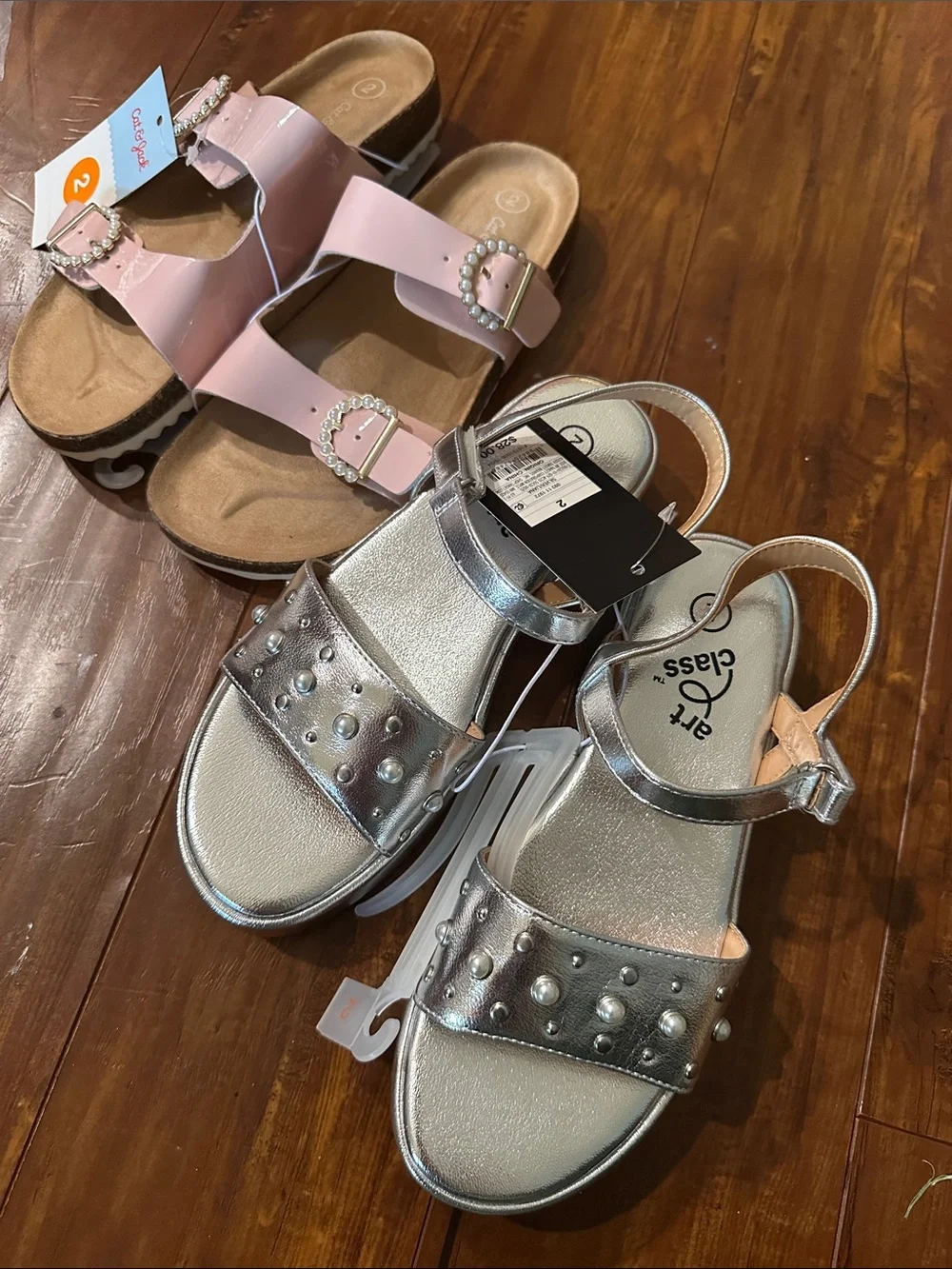 NWT Girls Sandal Bundle Sz 2 Cat & Jack + Art Class Pink Silver